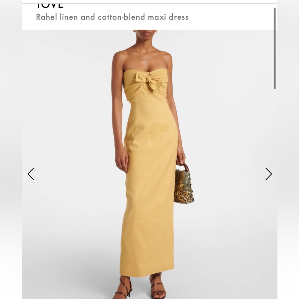 ISO!!! TOVE Rahel Linen Strapless Bow-Front Maxi Dress in Mustard Yellow